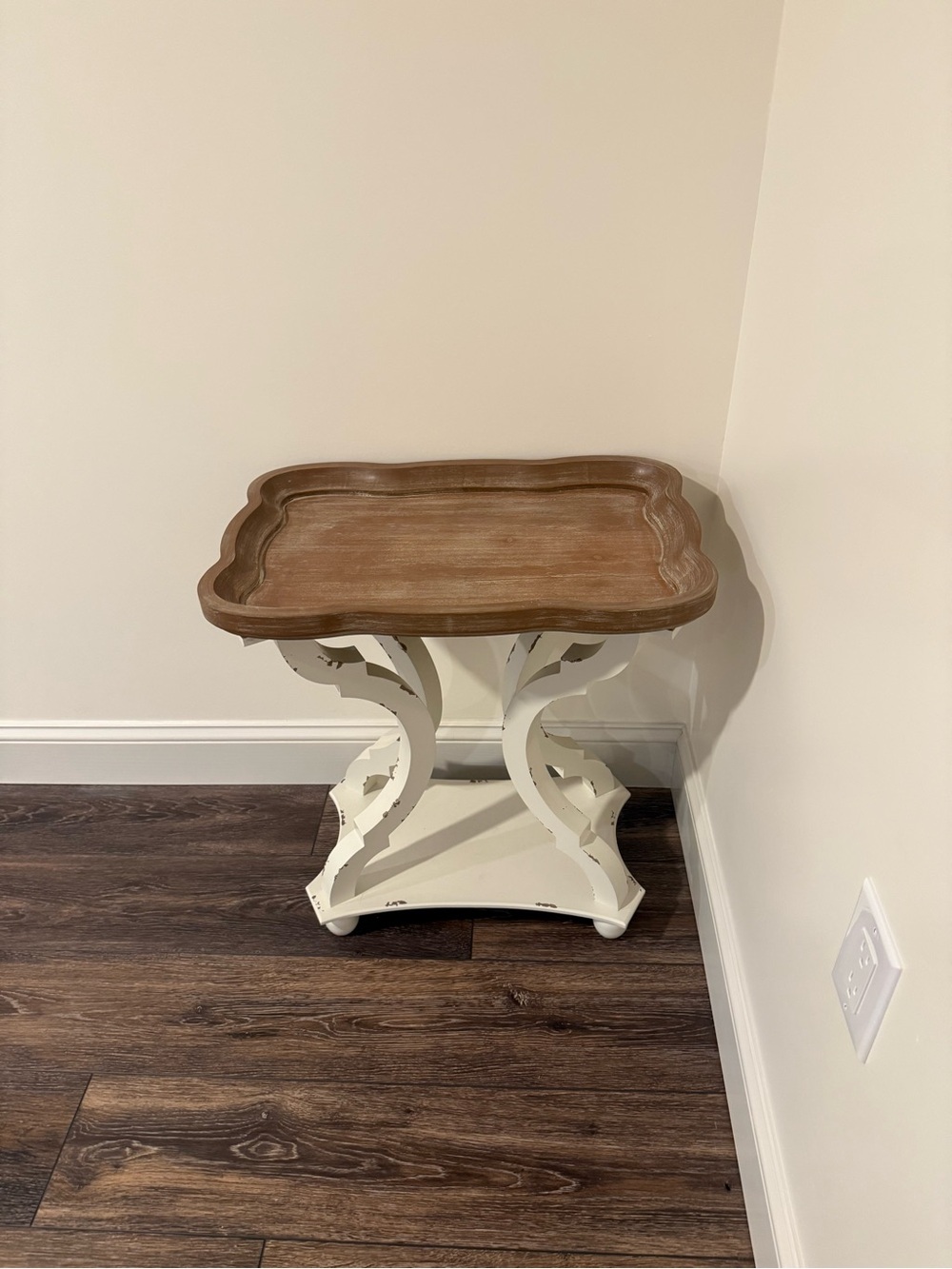 Wood Top Accent Side Table - White Base, Brown Top